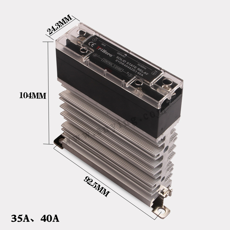 TriHero窄型继电器35A单相直流控制固态继电器卡轨导轨安装