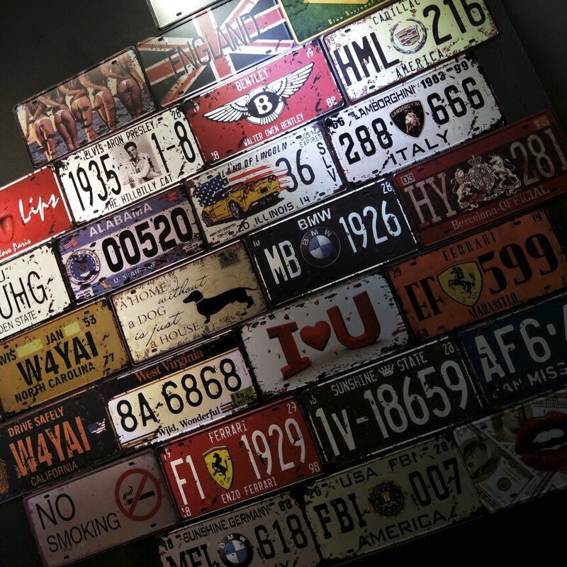 American retro license plate tin painting decorations industrial style bar hotel home creative personality wall decoration pendant American retro license plate tin painting decorations industrial style bar hotel home creative personality wall decoration pendant