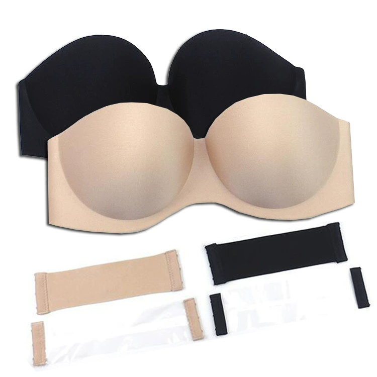 Strapless Push-Up Bra with Invisible Non-Slip Straps, Thin Nipple Covers, Sizes A–E