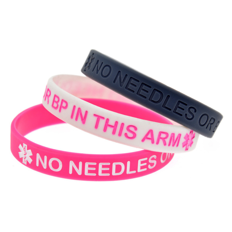 Medical Alert No Needles or BP in This Arm Silicone Bracelet Rubber Bracelet