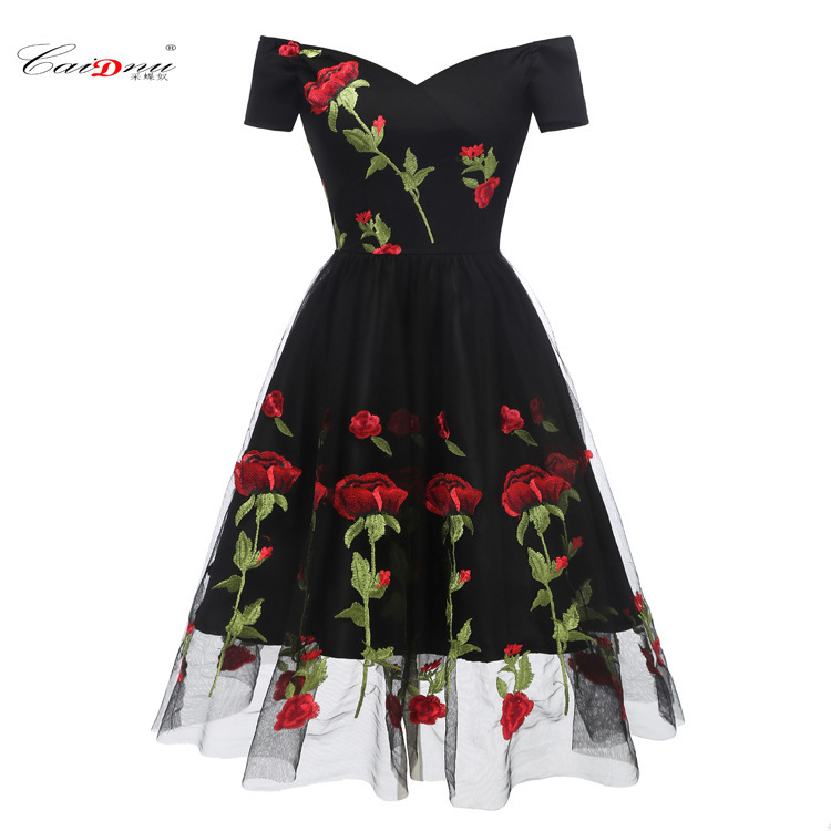Spring and Summer New Arrivals, Popular Evening Dresses with Embroidered Rose Lace and Mesh, Elegant for Work and Commuting