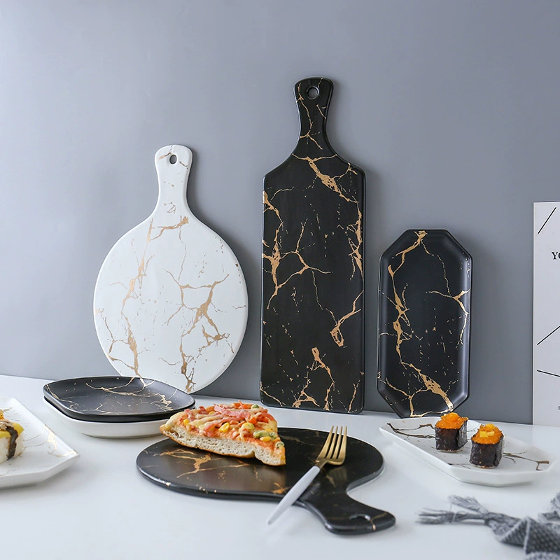美辰达 Marble matte golden black and white ceramic tableware dining cold dishes Western dining steak fruit plate
