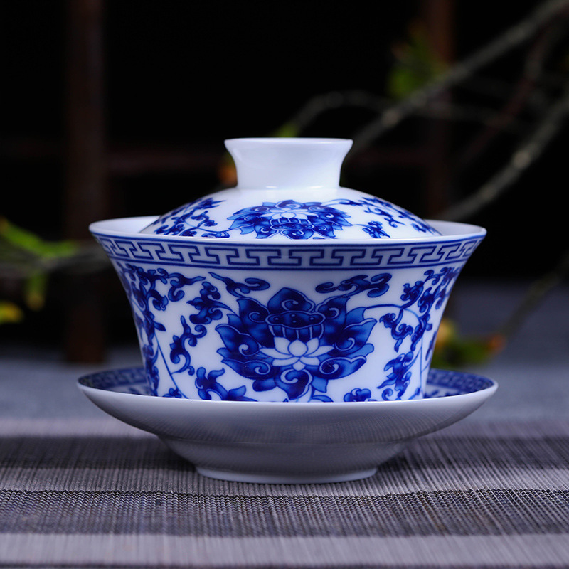 Jingdezhen ceramics Ancient Blue and white Kungfu Online tea set Cover bowl Porcelain Jingdezhen Manufactor Direct selling King cup