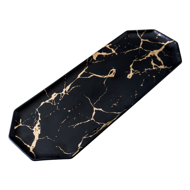 Мраморный рисунок золотой черный длинный восемь -корн тарелка