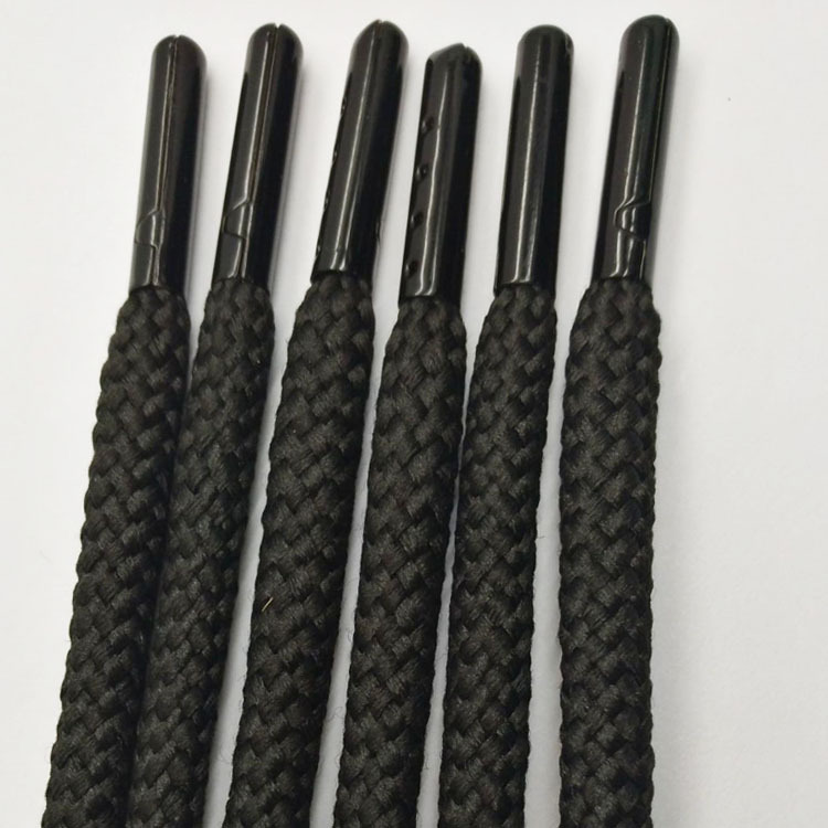 厂家专业生产喷漆金属头帽绳环保6MM黒色涤纶帽绳抽绳可印LOGO