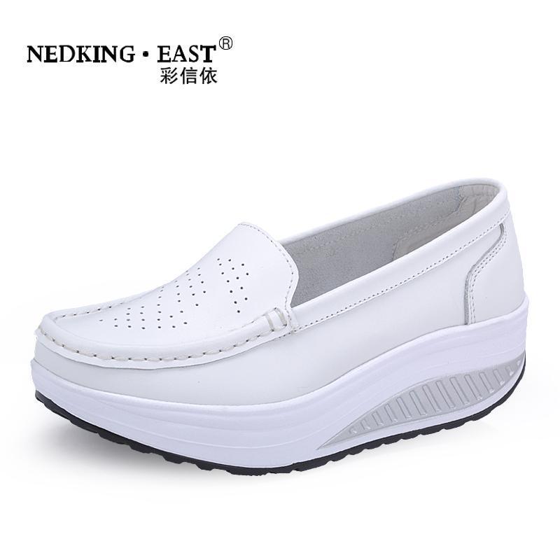2026 Cross-Border Outdoor Rocking Platform White Sneakers for Nurses, Women's Wedge Platform Shoes, Women's Single Shoes Wholesale