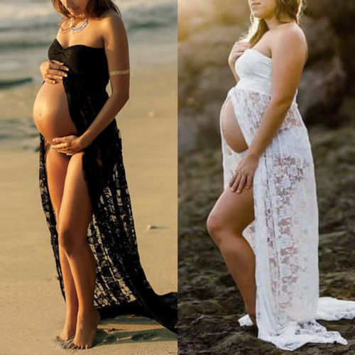Sexy See-Through Lace Dress Maternity Skirt Maternity Photography Clothing Mom Photo European and American V Neck Long Skirt