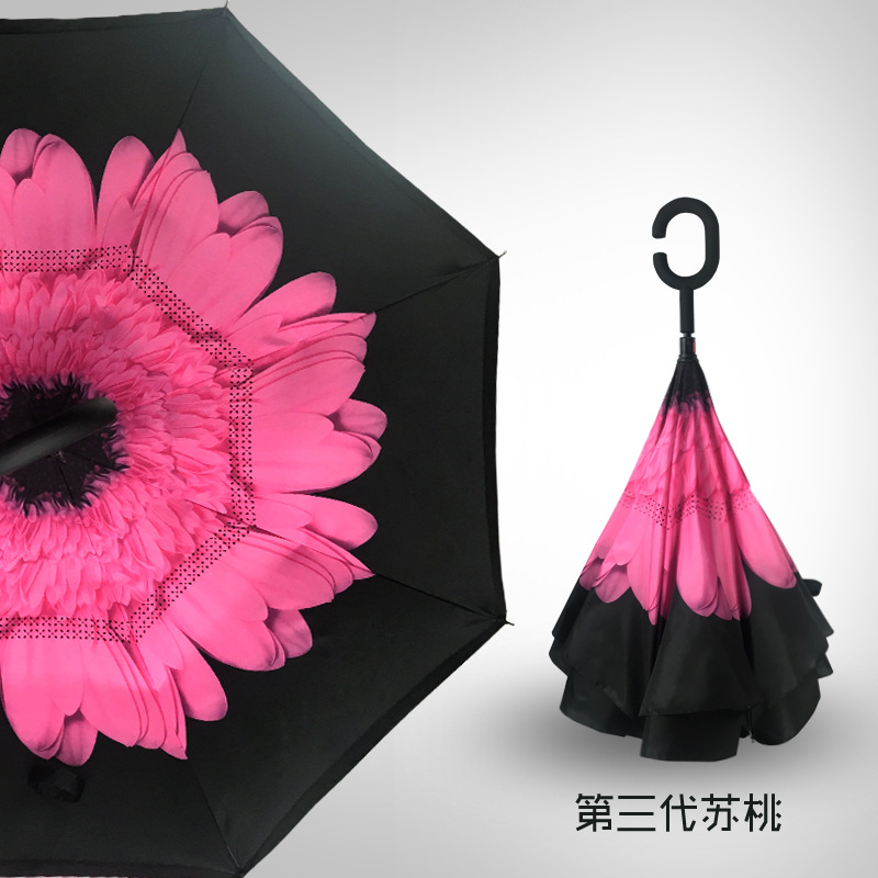 逆傘二重傘立っているC型ハンズフリー車逆傘ストレート傘広告傘印ロゴメーカー現物