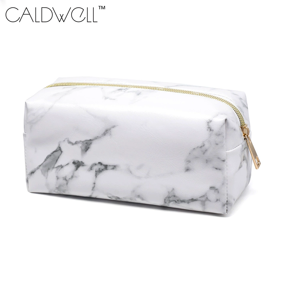 Handheld Cosmetic Bag, Polyurethane Marble Pattern, Compact Clutch Organizer, 19×9×7 cm