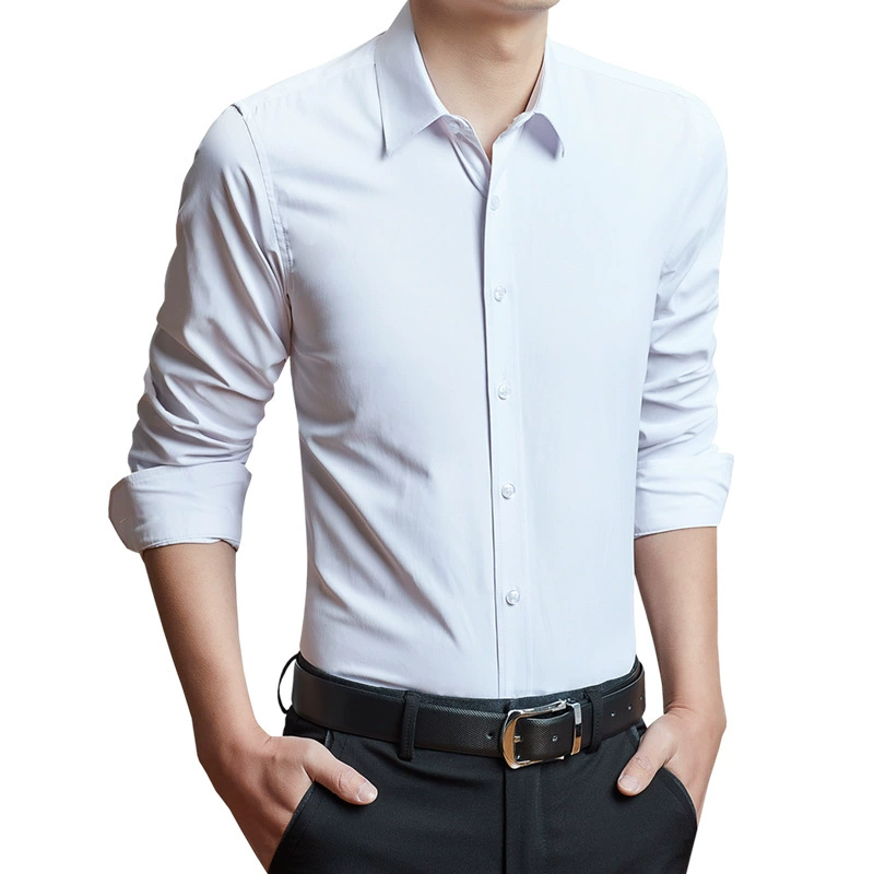 2021 Новая мужская деловая Повседневная приталенная однотонная белая рубашка с длинными рукавами рабочая одежда деловой костюм Классическая рубашка