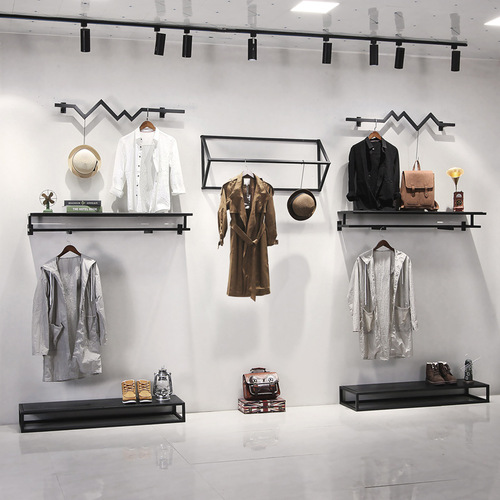 Creative iron wall hangers for men's and women's clothing stores, wall-mounted, side-mounted display racks for children's clothing stores, shelves for exhibition and display