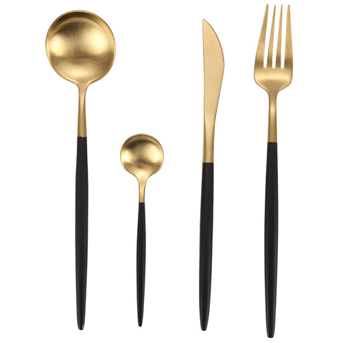 304 stainless steel knife, fork and spoon four-piece set Portuguese tableware spoon and fork black gold Western steak knife and fork set