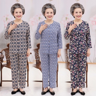 Middle-aged and elderly people Summer wear mom Cotton silk suit grandma TSUMUGI Two piece set Old lady summer Cardigan clothes