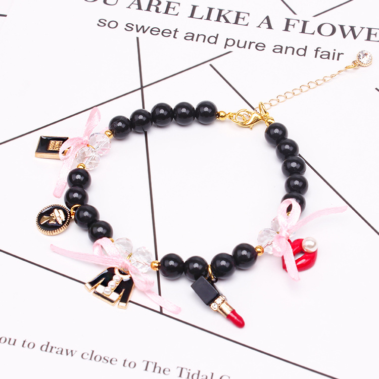 Collar de perlas fuente fabricante joyería para mascotas perro cadena Teddy encaje arco Cat Bell