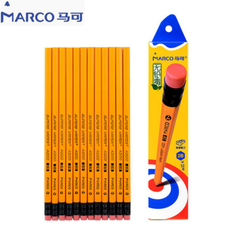 Marco 4200E amarillo varilla hexagonal cabeza de cuero no es fácil de romper lápiz estudiante escritura lápiz HB/2B