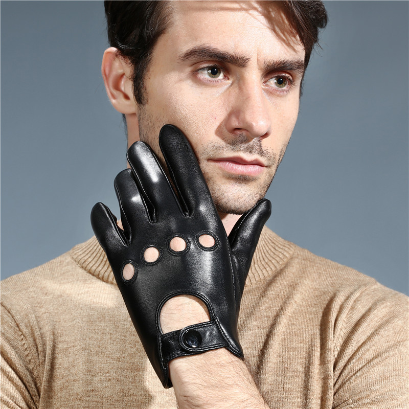 Pantalla táctil guantes de cuero de invierno de los hombres forrado de lana caliente conducción delgada motocicleta guantes de piel de oveja de los hombres al por mayor