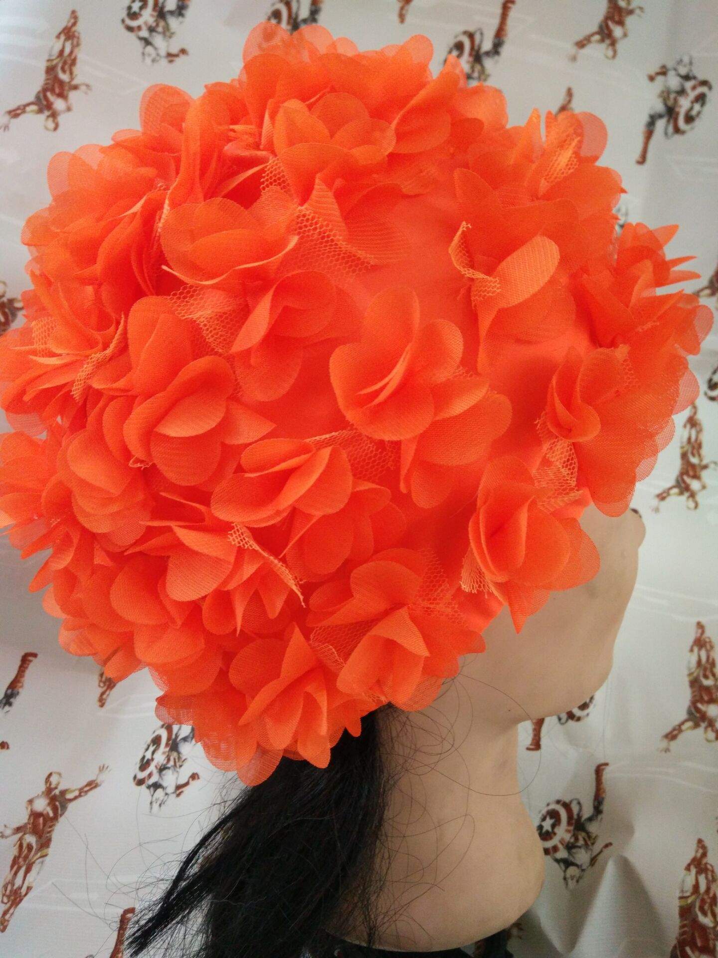 Flor gorro de natación gorro tridimensional pétalo elástico forrado cómodo transpirable de las mujeres de pelo largo gorro de natación