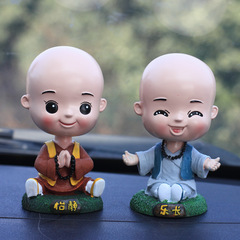 創意卡通搖頭小和尚可愛樹脂公仔汽車儀表台車載車內飾品擺件男女