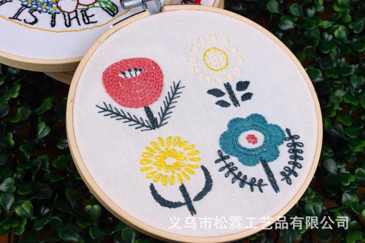 Flor y hoja hermosa tela hecha a mano DIY novato bordado europeo flores y plantas material paquete kit costura traje lavanda