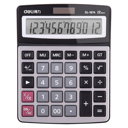 Deli 1674 financial office calculator accounting computer 12-bit large screen dual power supply solar calculator