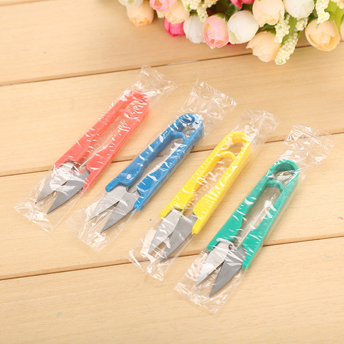 Color yarn scissors manufacturer plastic handle sewing U-shaped thread scissors spring scissors cross stitch tool gift small scissors