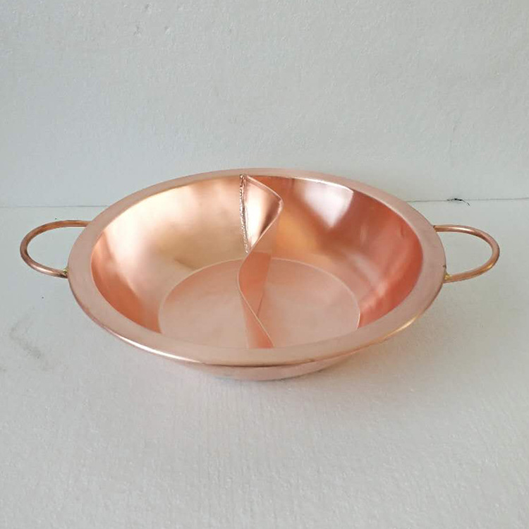 厂家供应双耳加厚紫铜铜焊鸳鸯火锅 电磁炉铜火锅老北京涮肉铜锅