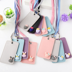 Korean cartoon card holder, student meal card, bus lanyard, access control card holder, work permit two-slot card holder, factory direct sale