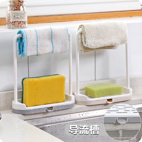 Kitchen Countertop Storage Rack Dish Towel and Sponge Drying Rack Shelf No-drill Towel and Cloth Holder Sponge Hook
