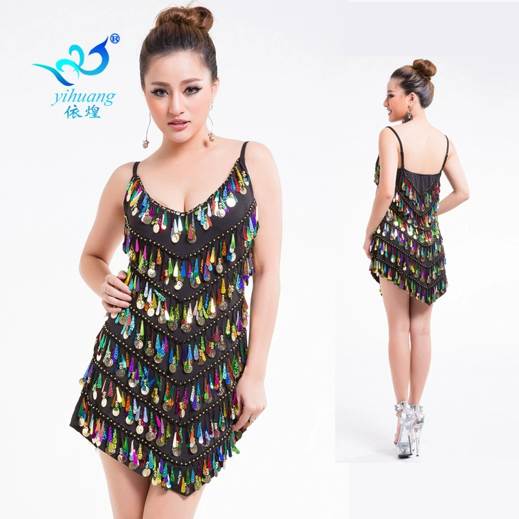 Юбка для латинских танцев Юбка скольжения с блестками Юбка для танцев с кисточками Сценическая одежда платье Одежда для выступлений Одежда для певиц