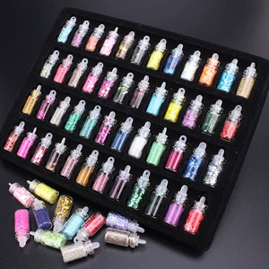 Cross-Border 48-Color Glass Bottle Nail Art Jewelry Glitter Sequins Hexagonal Slices Caviar Nail Decoration DIY Set