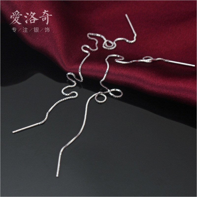 S925 línea de orejas plateadas simple estilo coreano de moda pendientes pendientes temperamento pendientes largos para mujeres E0555