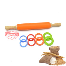 现货 木柄滚轴硅胶擀面杖 可调节厚度揉面棍 DIY面粉棍 烘焙工具