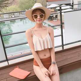 2026韩版新款泳装分体吊带荷叶边高腰性感比基尼钢托聚拢泳衣女