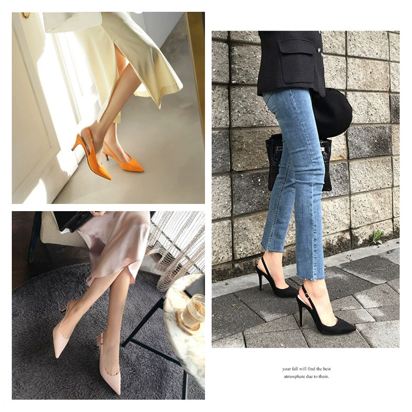 Сандалии с носком-носиком, корейский стиль Slingback высокие каблуки, в комплекте универсальный чехол для обуви