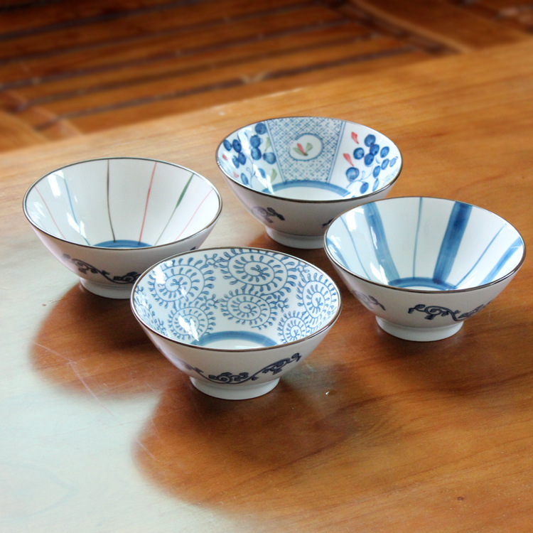 Household Tall Porridge Bowl Single Korean Style Cute Japanese Style Eating Bowl Rice Bowl Set White Porcelain