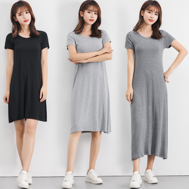 Summer Dress 2026 New Model Modal Short-Sleeve Long Dress for Women Korean Style Loose Inner Layering Dress Wholesale Summer Dress 2026 New Model Modal Short-Sleeve Long Dress for Women Korean Style Loose Inner Layering Dress Wholesale