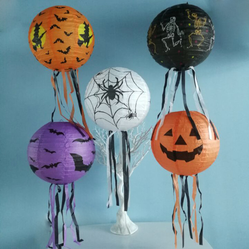 Halloween decoración linterna de papel plegable linterna de calabaza fantasma Festival atmósfera Decoración Accesorios araña linterna colgante