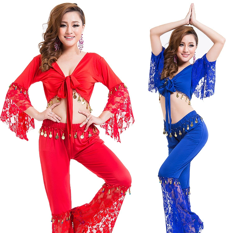 Одежда для практики танца живота танцевальный тренировочный костюм танец живота кружевная тренировочная одежда подвесные монеты костюм для танца живота