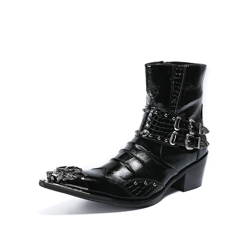 Мужские сапоги из воловьей кожи для внешней торговли, индивидуальные рыцарские сапоги на высоком каблуке, мужская обувь с железным носком, джинсовые повседневные сапоги в европейском и американском стиле, модные