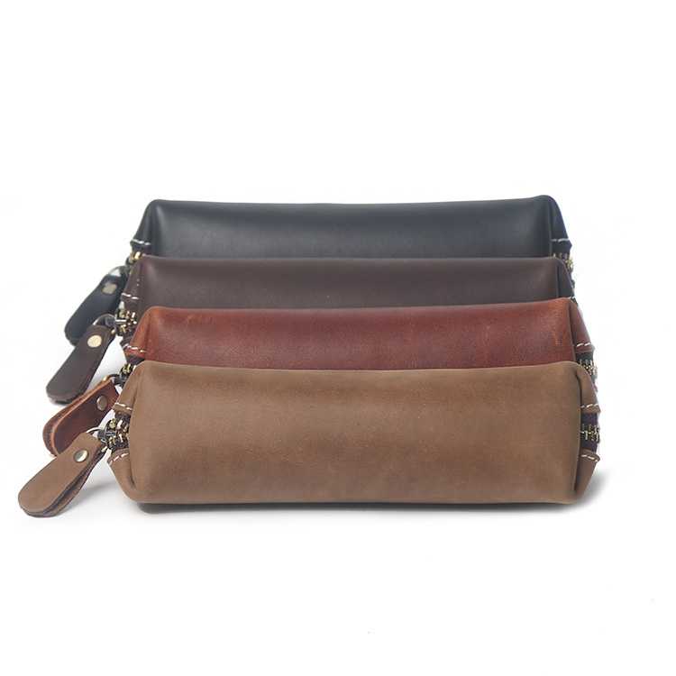 De una sola pieza de la entrega Nueva Primera capa de piel de vaca caja de lápiz estudiante bolsa de papelería de oficina de cuero genuino bolso de la llave simple de cuero de Caballo Loco