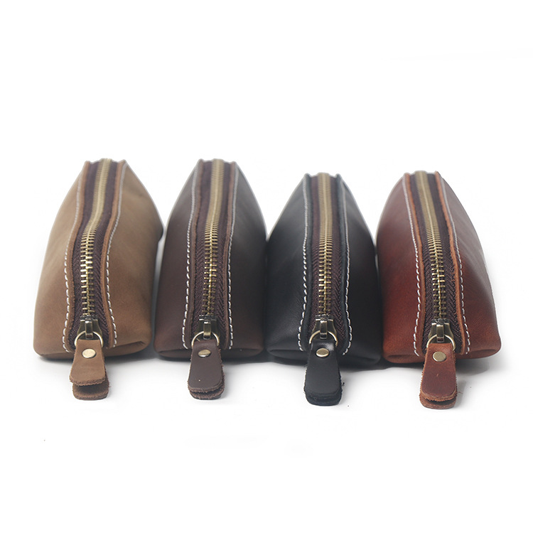 De una sola pieza de la entrega Nueva Primera capa de piel de vaca caja de lápiz estudiante bolsa de papelería de oficina de cuero genuino bolso de la llave simple de cuero de Caballo Loco