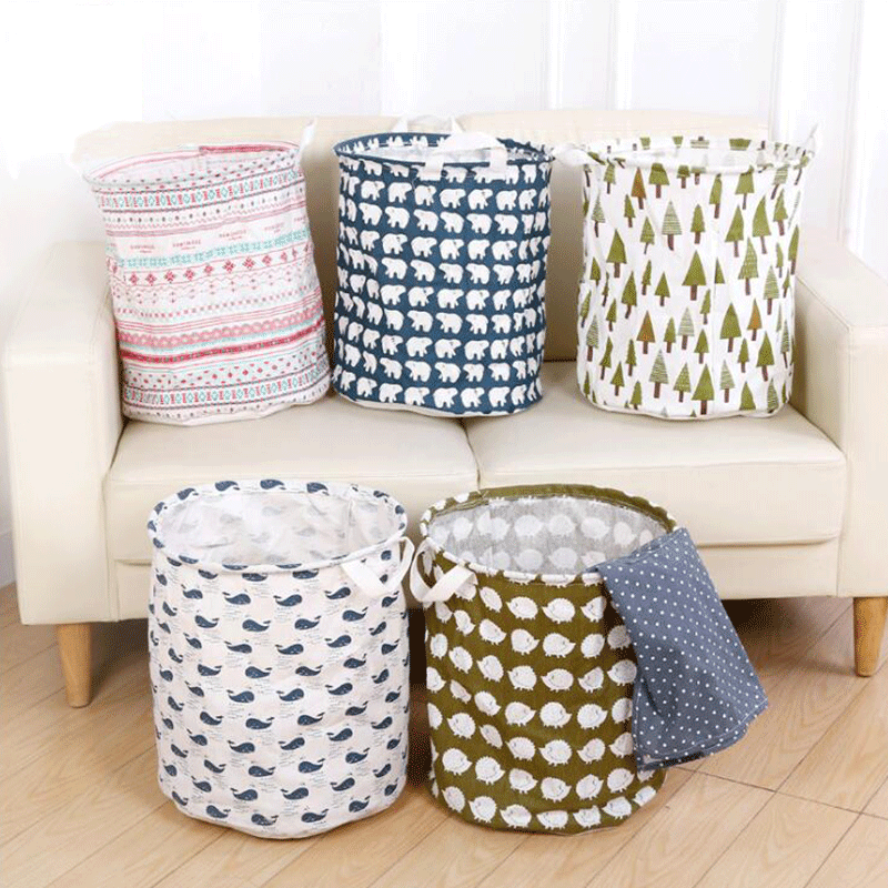 Japanese style foldable laundry basket basket cotton and linen laundry basket bathroom underwear storage bucket dirty clothes toy storage basket