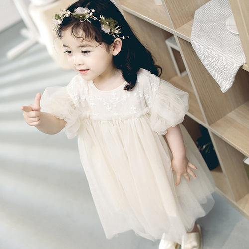Yueji Clothing 2024 Spring Girls Dress Korean Style Mesh New Heavy Industry Dress Children's Princess Dress