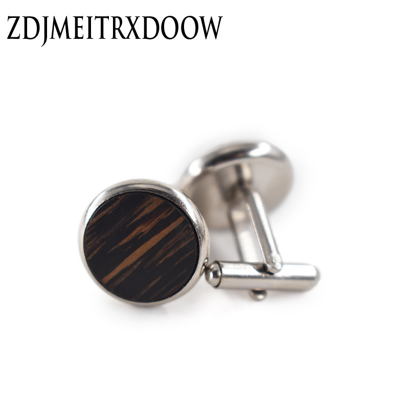 Round Cufflinks Solid Wood American Black Walnut Made Wooden Cuff French Cufflinks
