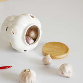 日式陶瓷储物罐带盖子储存罐镂空罐厨房大蒜生姜收纳罐