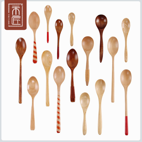 One wood, one craftsman Wooden soup spoon long handle wooden spoon tied with wire spoon coffee spoon Japanese style wooden spoon with wire wrapped