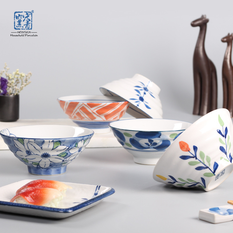 High Temperature Fired 5.5inch Noodle Bowl Bamboo Hat Bowl Japanese Style Ceramic Bowl Ceramic Soup Bowl Rice Bowl New Chinoiserie Tableware