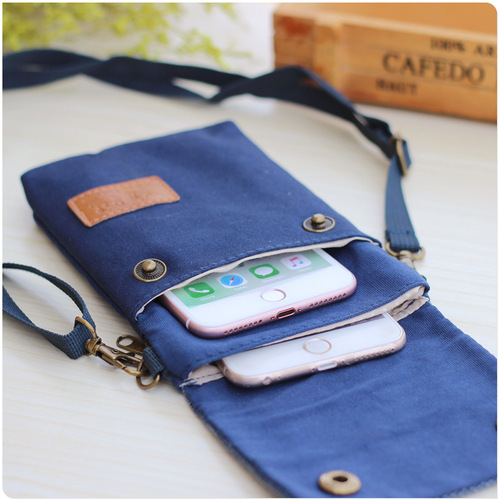 Export commodity solid color canvas 3-layer crossbody phone bag, minimalist fabric women's bag