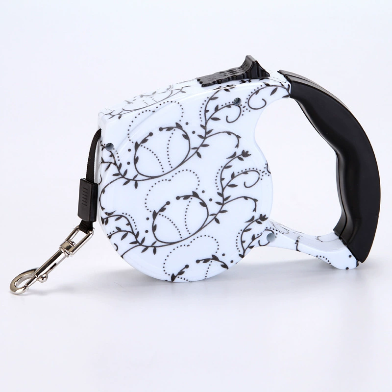 retractable pet leash, 5 m flat webbing, tpe+pp handle & nickel hook, reflective, 35 kg