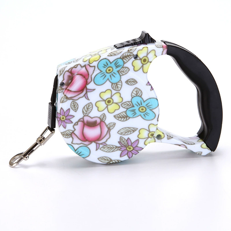 retractable pet leash, 5 m flat webbing, tpe+pp handle & nickel hook, reflective, 35 kg